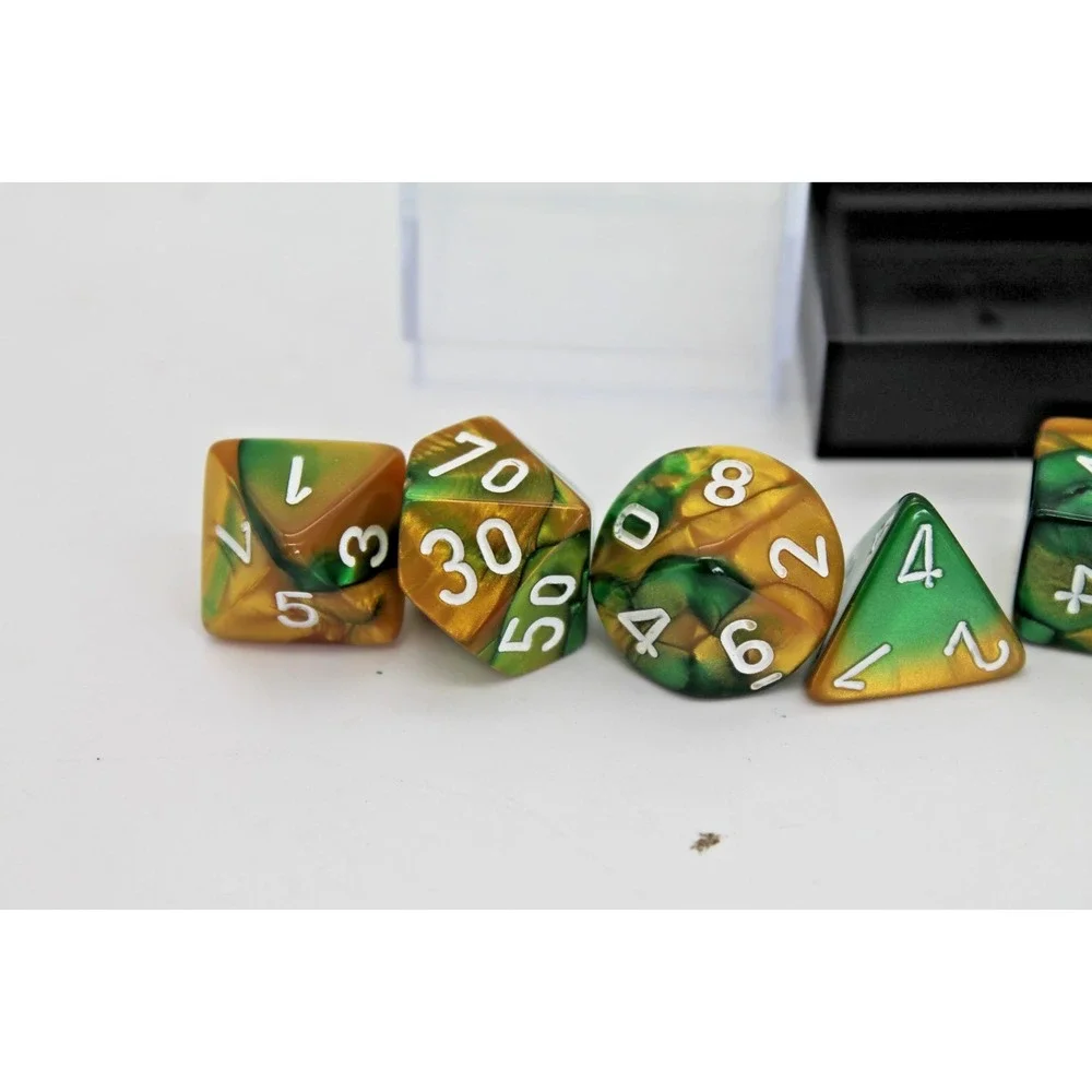 7 Piece Polyhedral Blend Orange Green Gaming Dice Set With Container D&D RPG